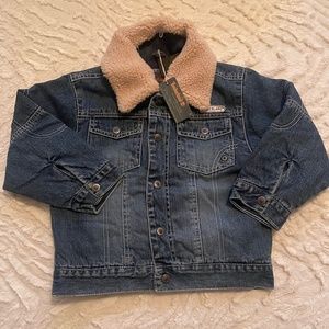 NEW Timberland Kids Vintage Sherpa Lined Denim Blue Jacket 4T Logo on Back NWT
